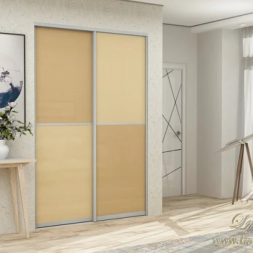 Стеклянные двери-купе с пленкой Oracal с профилем цвета матовое серебро